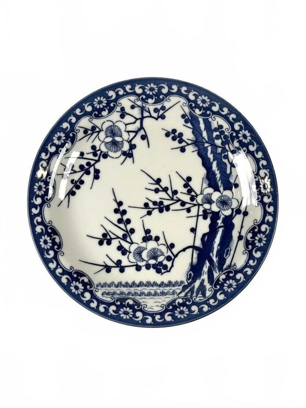 Northland Japan Fine China Blue White Plum Blossom Bamboo Round Plate 9in